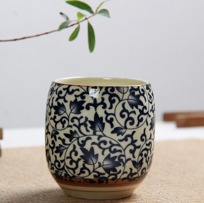 4 ks/sada modrobielych porcelánových čajových šálok 130 ml s klasickým kvetinovým vzorom, kuchynský riad na pitie