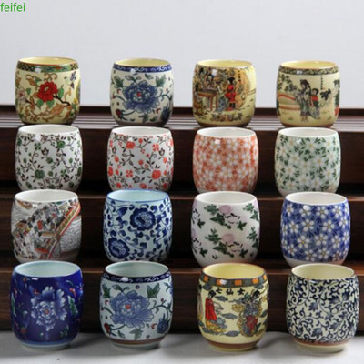 4db/készlet Kék-fehér porcelán teáscsésze 130ml Klasszikus virágmintás derék dob csésze Konyhai ivóeszköz teásedény