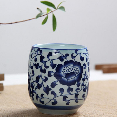 4 ks/sada modrobielych porcelánových čajových šálok 130 ml s klasickým kvetinovým vzorom, kuchynský riad na pitie