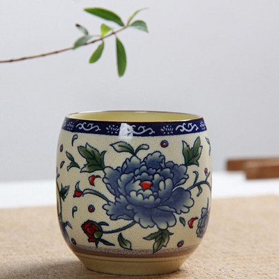 4 ks/sada modrobielych porcelánových čajových šálok 130 ml s klasickým kvetinovým vzorom, kuchynský riad na pitie
