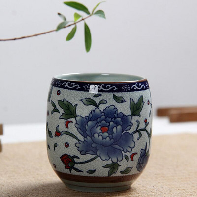 4 ks/sada modrobielych porcelánových čajových šálok 130 ml s klasickým kvetinovým vzorom, kuchynský riad na pitie