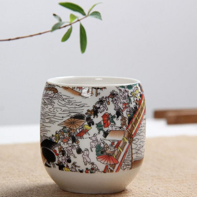 4 ks/sada modrobielych porcelánových čajových šálok 130 ml s klasickým kvetinovým vzorom, kuchynský riad na pitie