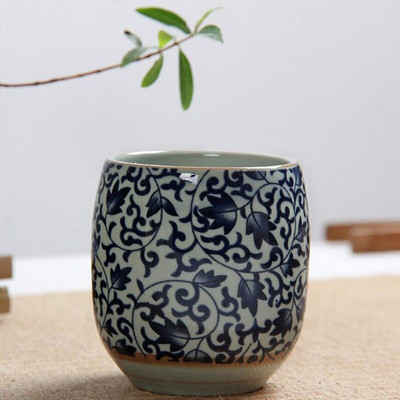 4 ks/sada modrobielych porcelánových čajových šálok 130 ml s klasickým kvetinovým vzorom, kuchynský riad na pitie