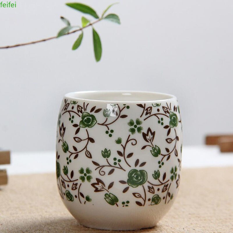 4 ks/sada modrobielych porcelánových čajových šálok 130 ml s klasickým kvetinovým vzorom, kuchynský riad na pitie