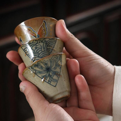 3kom/set 50ml Kungfu šalica za čaj Ru Kiln Ručno oslikana keramička jedna zdjela za čaj Kuhinjsko posuđe za čaj Alat za ispijanje čaja