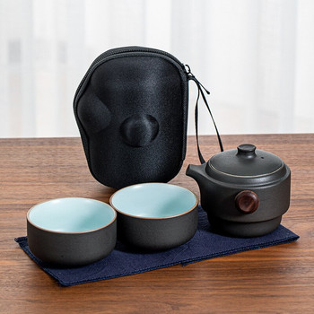 Нов китайски преносим сервиз за чай, керамичен, 1 тенджера, 2 чаши, комплект за чай за пътуване, чаши, чанта за съхранение, комплект за чай, топлоизолационен контейнер
