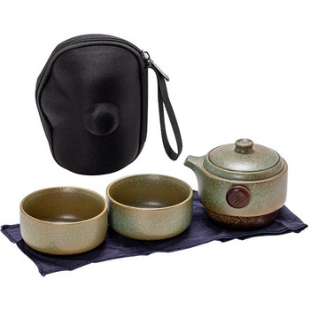 Нов китайски преносим сервиз за чай, керамичен, 1 тенджера, 2 чаши, комплект за чай за пътуване, чаши, чанта за съхранение, комплект за чай, топлоизолационен контейнер