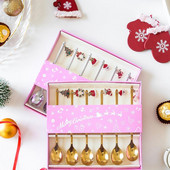 6db/készlet Rozsdamentes acél teáskanalak készlet Ajándék karácsonyi konyha Kreatív kávéskanál aranyos díszekkel Kávékanál Új