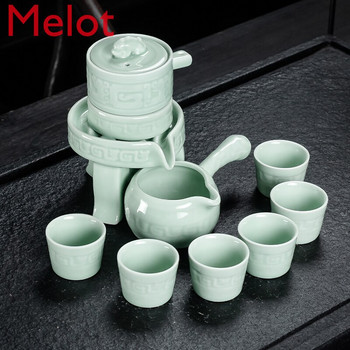 Висококачествен китайски прост костюм за чай Ice Crack Household Complete Retro Ru Ware Керамична чаша за приготвяне на чай