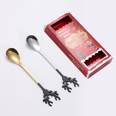 2 buc/seturi lingură de cafea din oțel inoxidabil lingură de elan în stil nordic set cadou de Crăciun lingură cuib de pasăre lingură de desert cadou de revelion