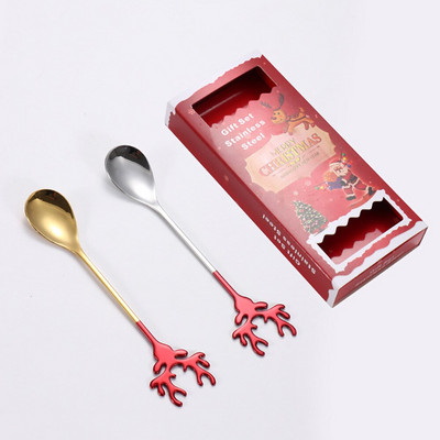2 buc/seturi lingură de cafea din oțel inoxidabil lingură de elan în stil nordic set cadou de Crăciun lingură cuib de pasăre lingură de desert cadou de revelion