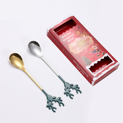 2 buc/seturi lingură de cafea din oțel inoxidabil lingură de elan în stil nordic set cadou de Crăciun lingură cuib de pasăre lingură de desert cadou de revelion