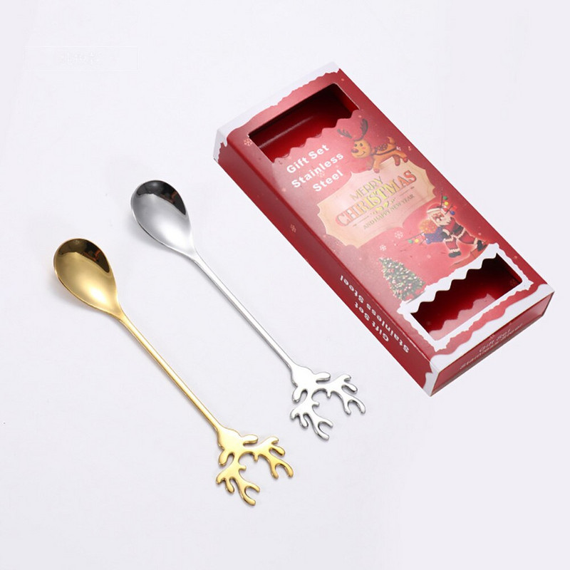 2 buc/seturi lingură de cafea din oțel inoxidabil lingură de elan în stil nordic set cadou de Crăciun lingură cuib de pasăre lingură de desert cadou de revelion