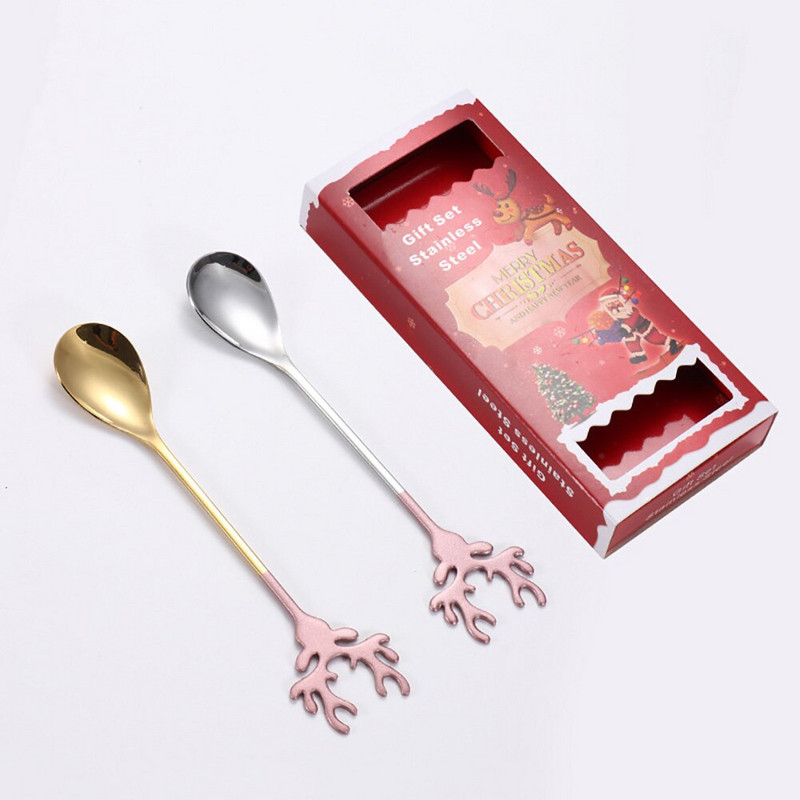 2 buc/seturi lingură de cafea din oțel inoxidabil lingură de elan în stil nordic set cadou de Crăciun lingură cuib de pasăre lingură de desert cadou de revelion