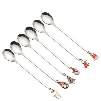 6 vnt Naujųjų metų nerūdijančio plieno Kalėdų šaukštas Kalėdų dovanos vakarėlio stalo papuošalai Pienas kavos šaukštas Kalėdų virtuvės dekoro indai