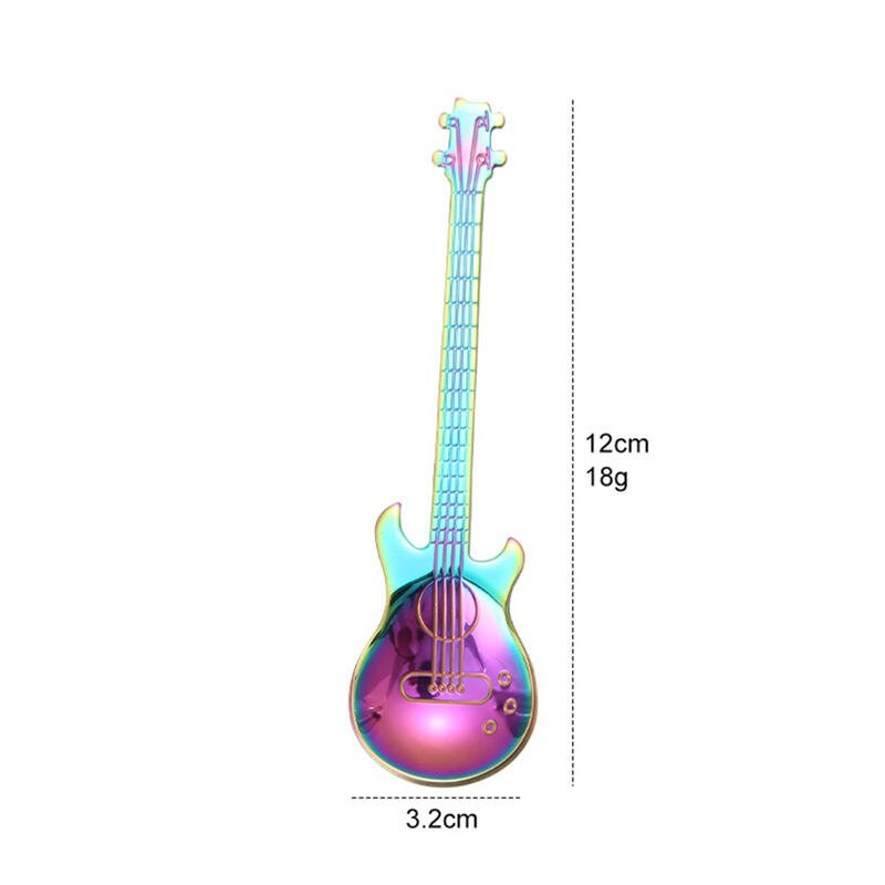 4 ks nerezová oceľová dlhá gitarová kávová lyžička na čaj, dezert, zmrzlina, zlato-strieborná farebná kuchynská pomôcka na pitie