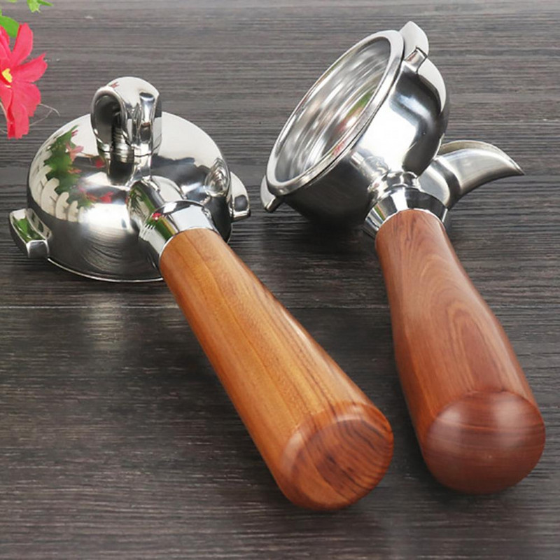 Filtru mașină de cafea de 58 mm Portfiltru fără fund Mâner din lemn din oțel inoxidabil Filtru de cafea cu o singură gură Instrumente pentru cafea