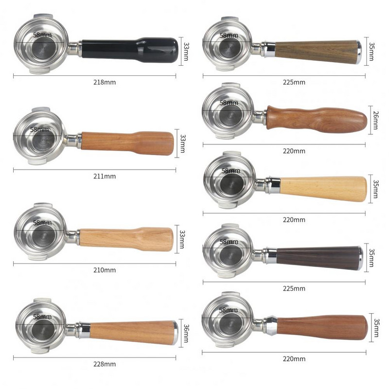 Filtru mașină de cafea de 58 mm Portfiltru fără fund Mâner din lemn din oțel inoxidabil Filtru de cafea cu o singură gură Instrumente pentru cafea