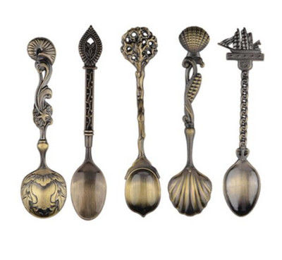 Винтидж деликатна лъжица за кафе Луксозна аристократична европейска малка лъжица Сладки креативни лъжички за подправки за десертна торта