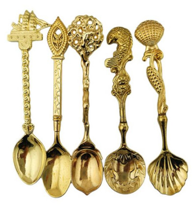 Винтидж деликатна лъжица за кафе Луксозна аристократична европейска малка лъжица Сладки креативни лъжички за подправки за десертна торта