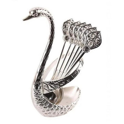 Set de linguri pentru desert de cafea din metal creativ Set de linguri de fructe pentru inghetata cu baza decorativa de lebada pentru prajitura de desert de cafea VC