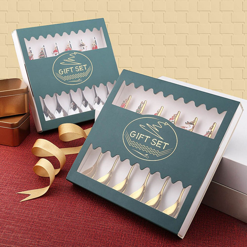 Set de linguri din oțel inoxidabil Linguriță de cafea de Crăciun Supă înghețată Zahăr Desert Furculiță Mixer Bucătărie Cadouri de Crăciun