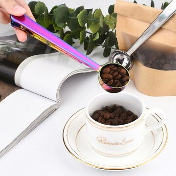 5 ks dvojdielna nerezová kávová lyžička, tesniaca spona, kuchynské zlaté doplnky, príjemca, kaviareň, espresso, dekorácia cucharilla