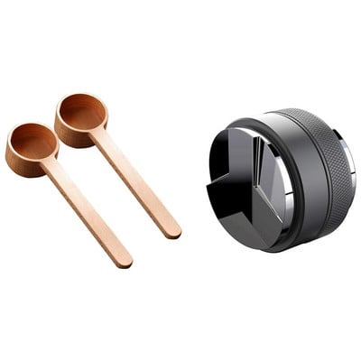 1 bucă tamper de espresso, distribuitor de cafea cu două părți și 2 bucăți de cafea, lingură de cafea măcinată din lemn de fag