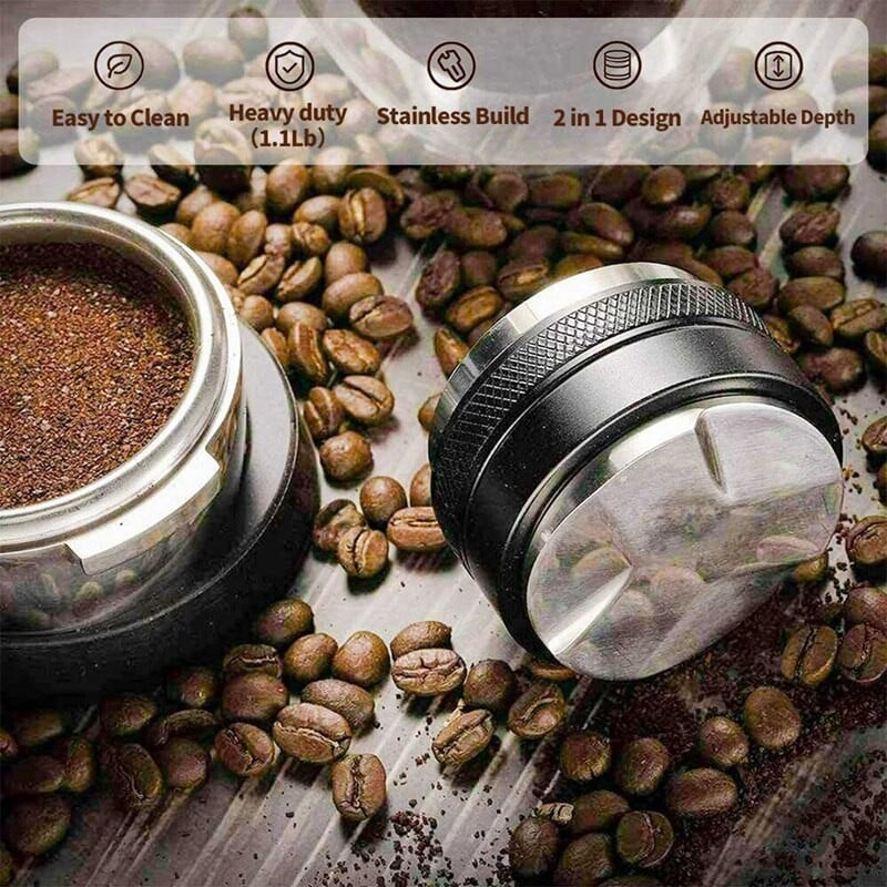 1 bucă tamper de espresso, distribuitor de cafea cu două părți și 2 bucăți de cafea, lingură de cafea măcinată din lemn de fag