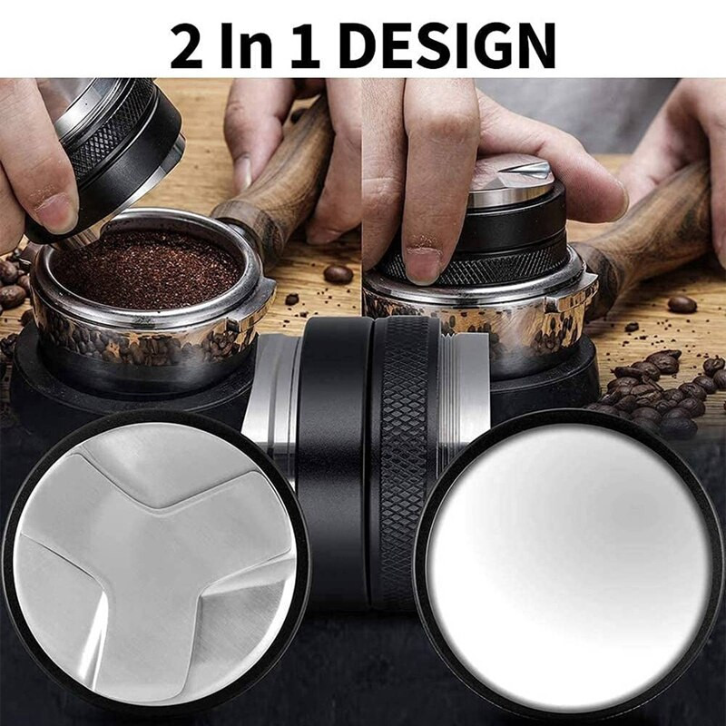 1 bucă tamper de espresso, distribuitor de cafea cu două părți și 2 bucăți de cafea, lingură de cafea măcinată din lemn de fag