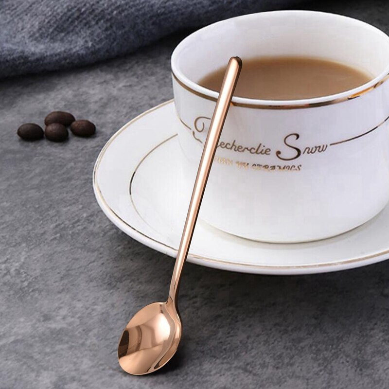 1 lingură de cafea din oțel inoxidabil 304 cu mâner lung și 1 perie de mână din bambus natural pentru vase