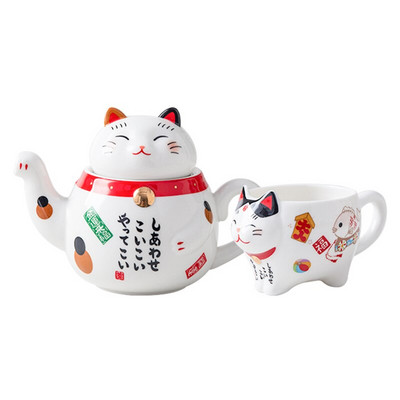 Kreatív aranyos Lucky Cat porcelán teáskészlet Cartoon kerámia teáskanna szűrővel Lovely Plutus Cat teáskanna bögre teásedény