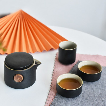 Черна керамика за пътуване на открито сервиз за чай преносим керамичен подарък 1 чайник 3 чаени чаши Dehua kungfu чайник Подаръчна кутия