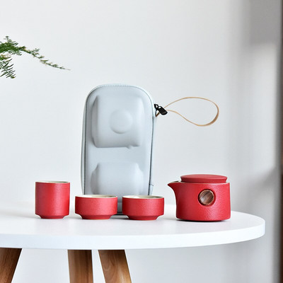 Set de ceai de călătorie în aer liber din ceramică neagră cadou portabil din ceramică 1 ceainic 3 căni de ceai Dehua kungfu ceai Cutie cadou