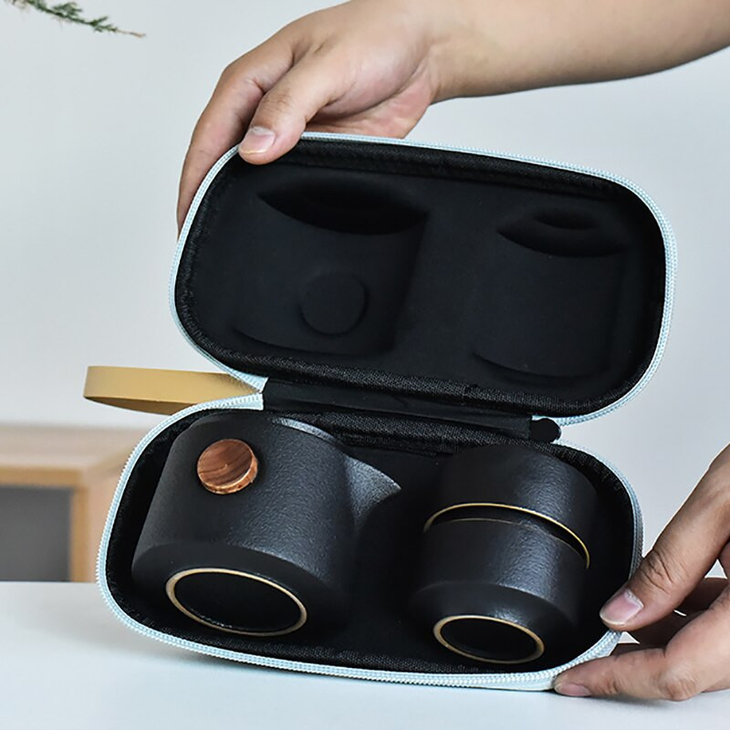 Set de ceai de călătorie în aer liber din ceramică neagră cadou portabil din ceramică 1 ceainic 3 căni de ceai Dehua kungfu ceai Cutie cadou