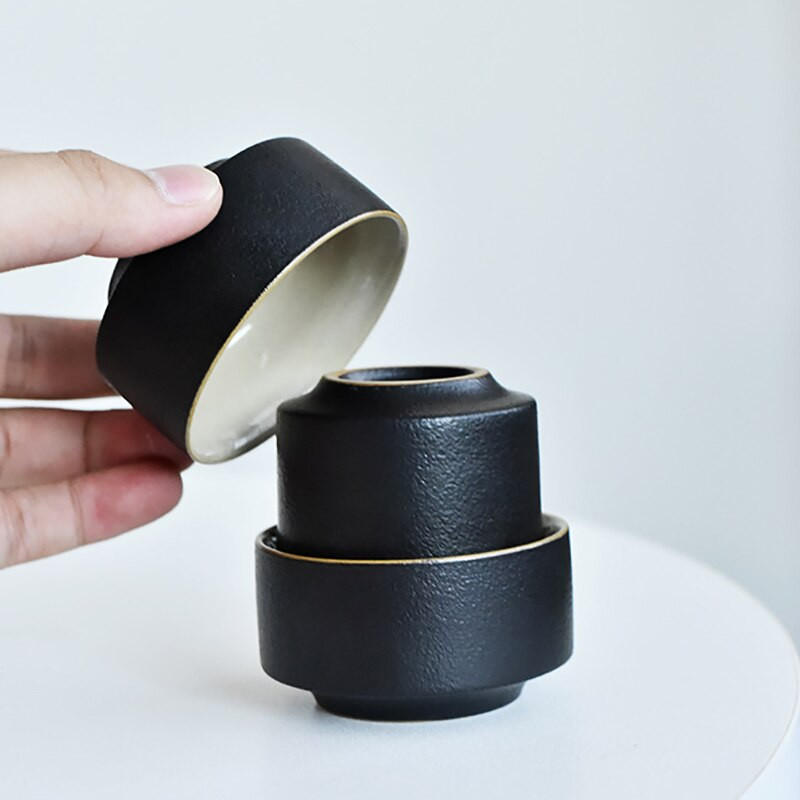 Set de ceai de călătorie în aer liber din ceramică neagră cadou portabil din ceramică 1 ceainic 3 căni de ceai Dehua kungfu ceai Cutie cadou