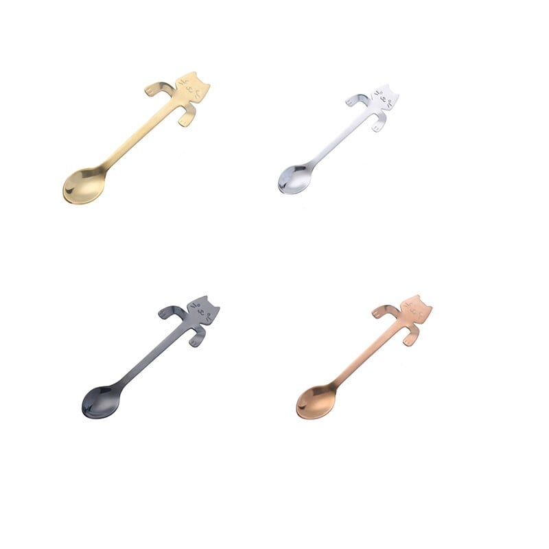 1 bucă lingură de pisică de desene animate din oțel inoxidabil lingură de cafea cu lapte creativă pentru înghețată lingură de ceai accesorii pentru masă