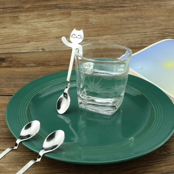 Новост от анимационна котешка лъжица от неръждаема стомана Прибори за хранене с дълга дръжка Инструменти за пиене на кафе Кухненска джаджа