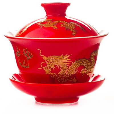 Ručne maľovaná čajová súprava Gaiwan s červeným drakom, čajový riad Kung Fu, ručne maľovaná čajová miska, čajová súprava Gaiwan, porcelánová šálka