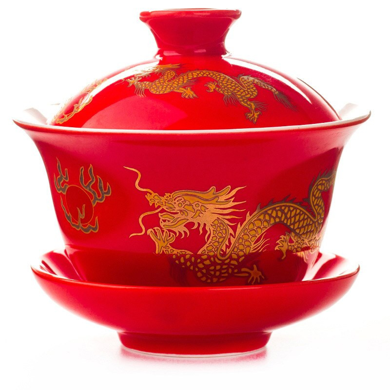 Ručne maľovaná čajová súprava Gaiwan s červeným drakom, čajový riad Kung Fu, ručne maľovaná čajová miska, čajová súprava Gaiwan, porcelánová šálka