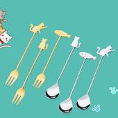 Mini aranyos kávéskanál 304 rozsdamentes acél karikatúra macska halkanál teáskanál desszert uzsonnakanál tej gyerekeknek kanalak étkészletek