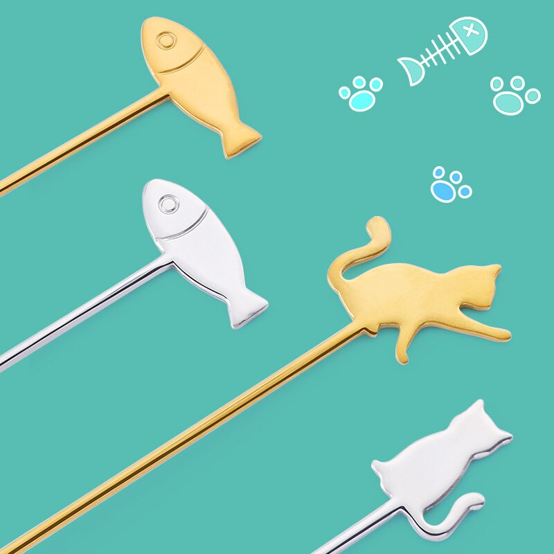 Mini aranyos kávéskanál 304 rozsdamentes acél karikatúra macska halkanál teáskanál desszert uzsonnakanál tej gyerekeknek kanalak étkészletek