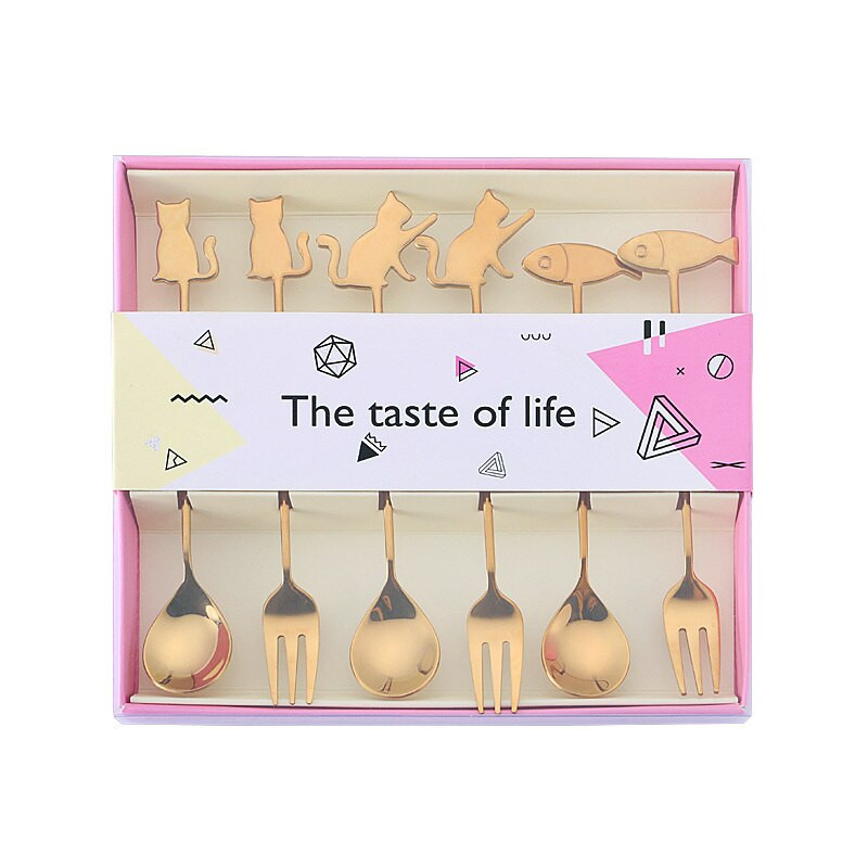 Mini aranyos kávéskanál 304 rozsdamentes acél karikatúra macska halkanál teáskanál desszert uzsonnakanál tej gyerekeknek kanalak étkészletek
