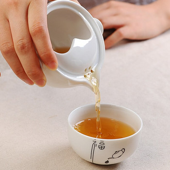 Китайски модел Бял керамичен сервиз за пътен чай 1 чаша+1 порцеланова тенджера за пътуване, елегантна чаша за чай gaiwan, чаша за чай чайник Чайник за чайник