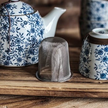 Комплект флорални прибори за чай с подглазирана синя керамична кана за чай кунг-фу чайник Чаша за чай с инфузер Най-добър подарък (4 чаени чаши + 1 тенджера)