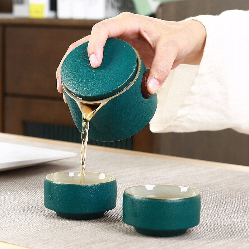 Set de ceai, o oală, două căni, set de cadou, porțelan, set de ceai kung fu, pungă de depozitare, veselă de ceai, creativă portabilă de călătorie, ceramică