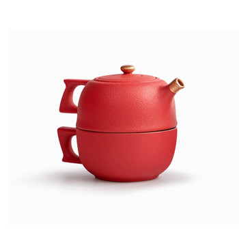 Японски черен червен Пътуващ преносим керамичен комплект за чай с чайник Чаши за чай Мини плътен чайник Офис домашен подарък за пътуване за приятел