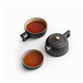 Японски черен червен Пътуващ преносим керамичен комплект за чай с чайник Чаши за чай Мини плътен чайник Офис домашен подарък за пътуване за приятел