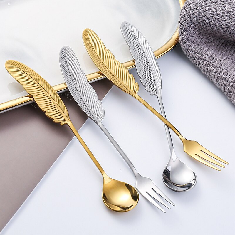 Kūrybingas nerūdijančio plieno šaukštas šakelė lapai šaukštas šakutė kavos šaukštas kalėdinės dovanos virtuvės reikmenys stalo reikmenys dekoravimas