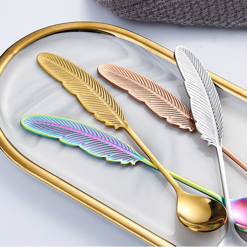 Kūrybingas nerūdijančio plieno šaukštas šakelė lapai šaukštas šakutė kavos šaukštas kalėdinės dovanos virtuvės reikmenys stalo reikmenys dekoravimas